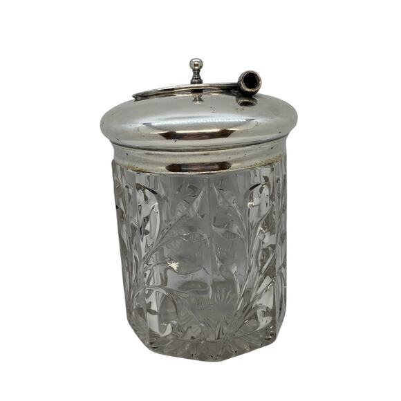 1920’s Arts & Crafts Glass Pipe Tobacco Humidor With Pipe Design Lid - Picture 2 of 12